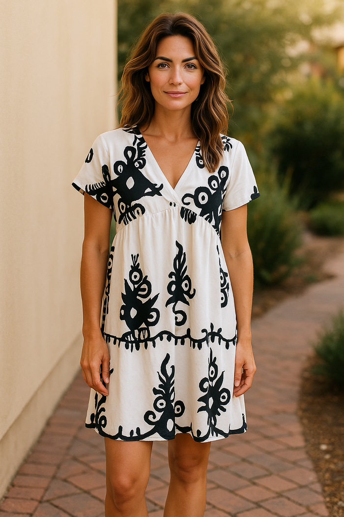 V Neck All over print All Over Print Summer Dress