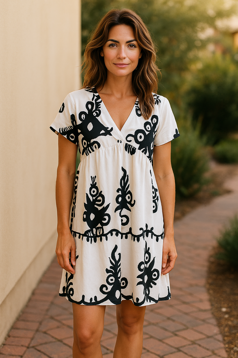 V Neck All over print All Over Print Summer Dress
