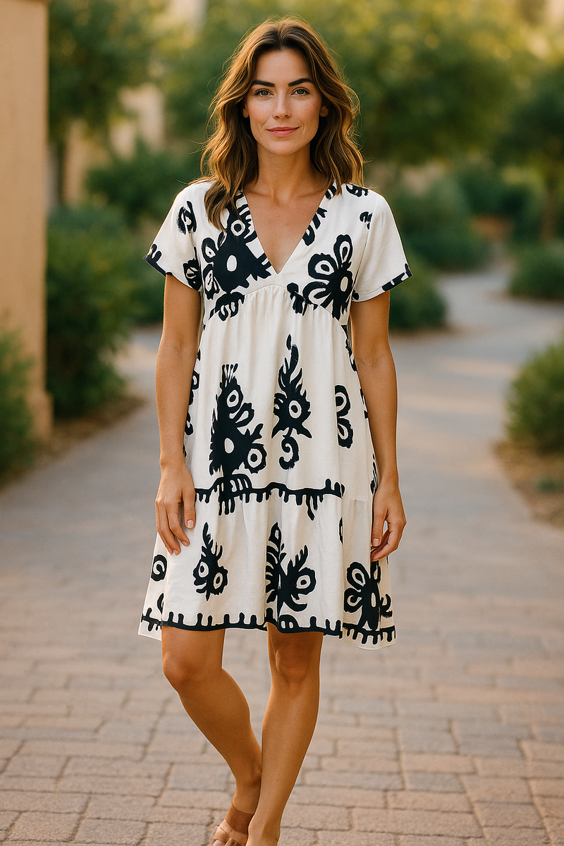 V Neck All over print All Over Print Summer Dress