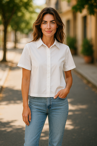 Cropped White Button Down Shirt