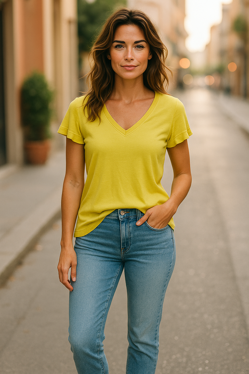 Ruffle Sleeve V-Neck Raglan Tee