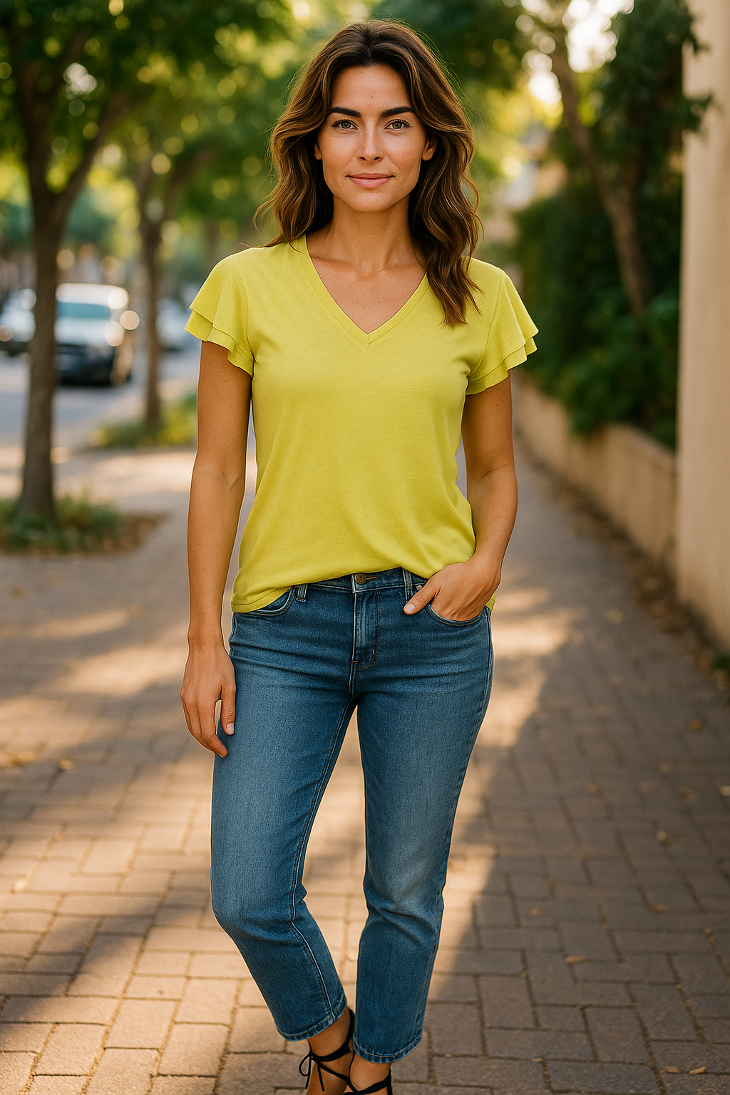 Ruffle Sleeve V-Neck Raglan Tee