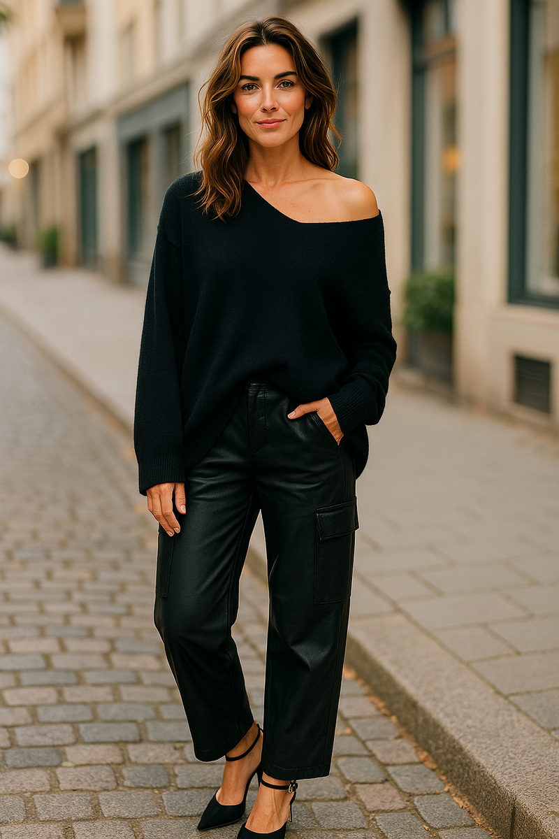 Italian Leather Cargo Pants Side  Pockets black