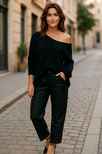 Italian Leather Cargo Pants Side  Pockets black