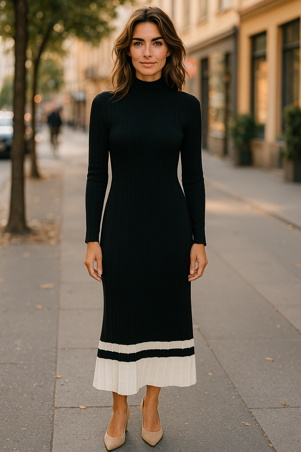 Bottom Color Block Detailed Mock Neck Sweater Maxi Dress