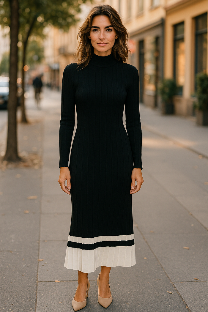 Bottom Color Block Detailed Mock Neck Sweater Maxi Dress