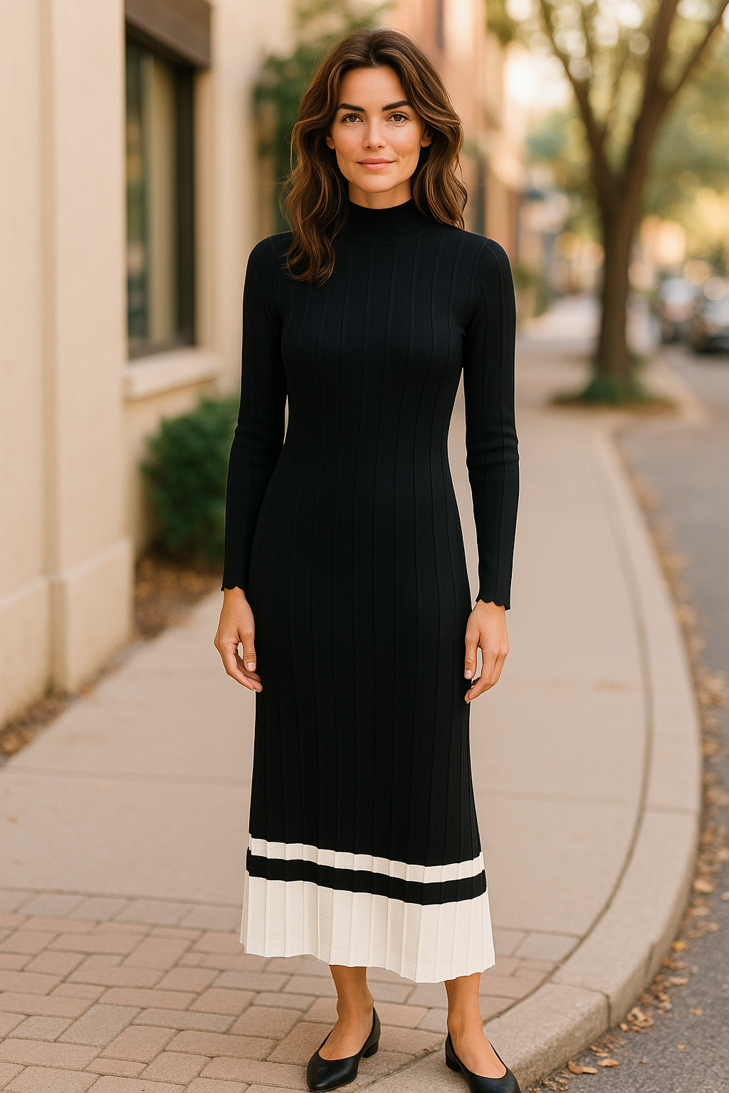Bottom Color Block Detailed Mock Neck Sweater Maxi Dress