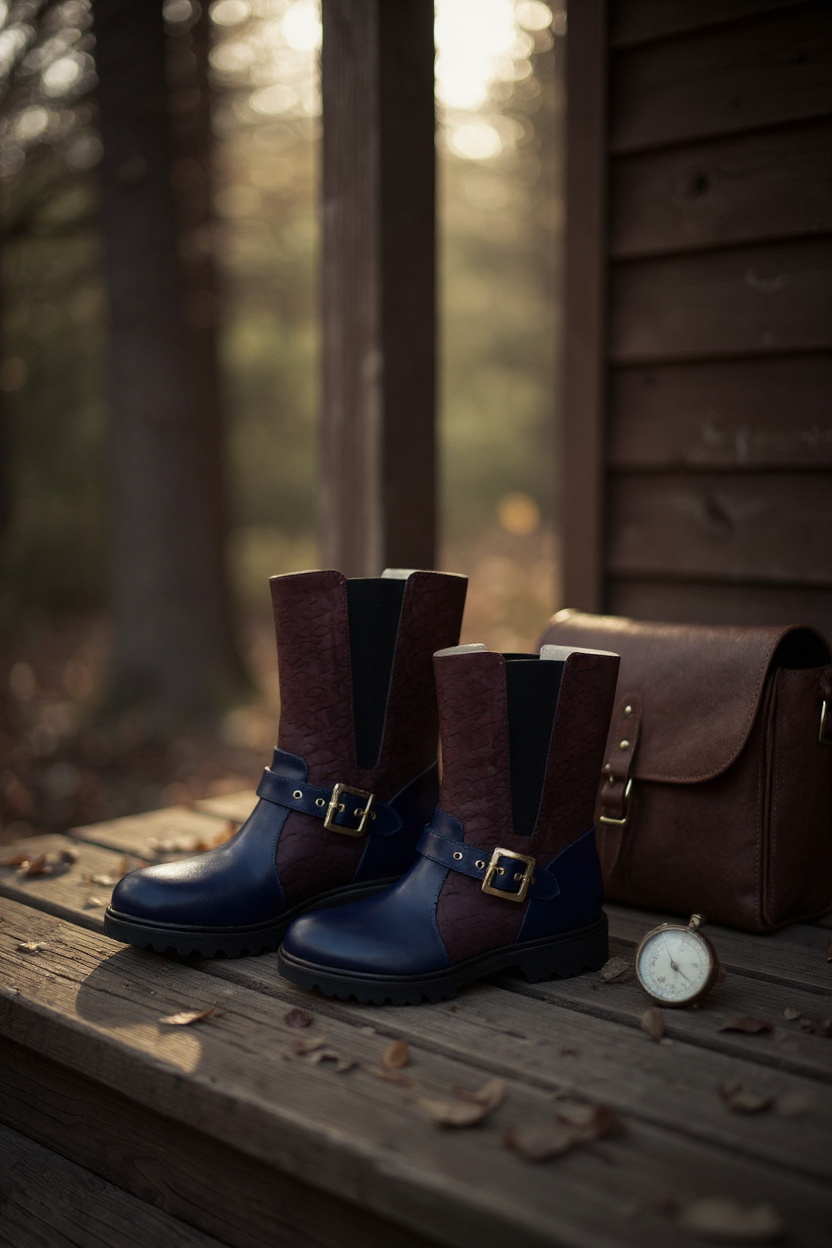 Italian Style Biker Boot Navy some Wine red