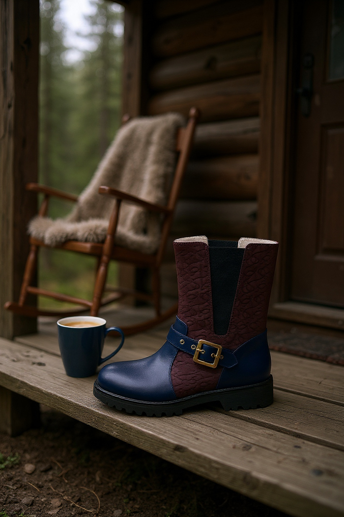 Italian Style Biker Boot Navy some Wine red