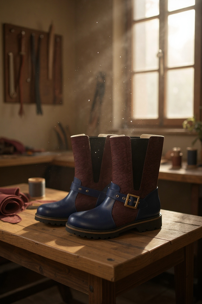 Italian Style Biker Boot Navy some Wine red