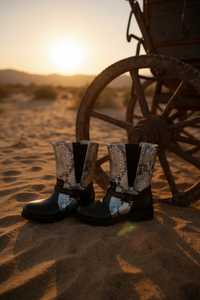 Italian Style Biker Boot Black Silver