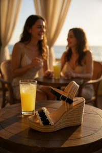 Black Wedge Heeled Sandals With Crochet Detail