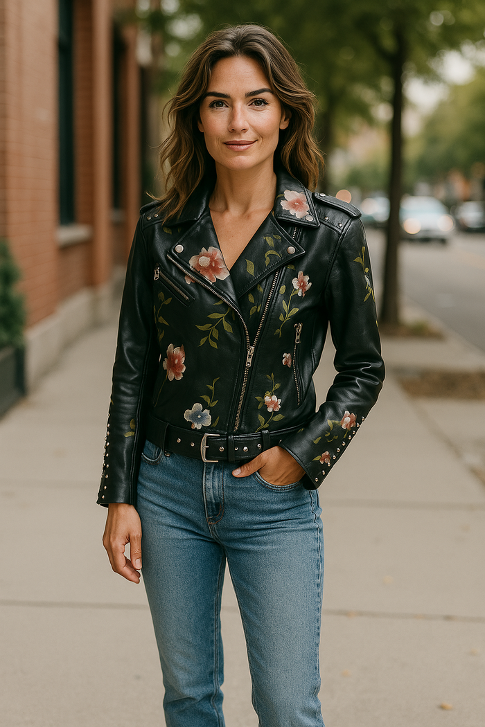 Rivi Embroidery Pu Leather Jacket Black