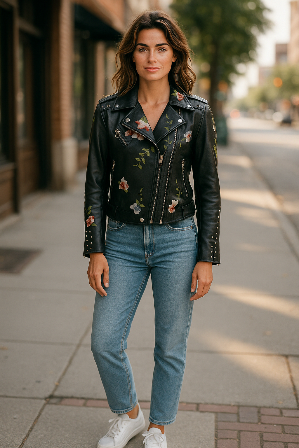 Rivi Embroidery Pu Leather Jacket Black