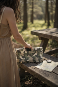 Real Leather Camo Lunch Bag Folded Clutch Light Camo