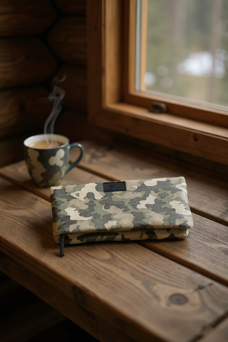Real Leather Camo Lunch Bag Folded Clutch Light Camo