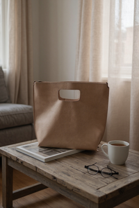 Genuine Leather Cut-Out Tote Bag Light Pink