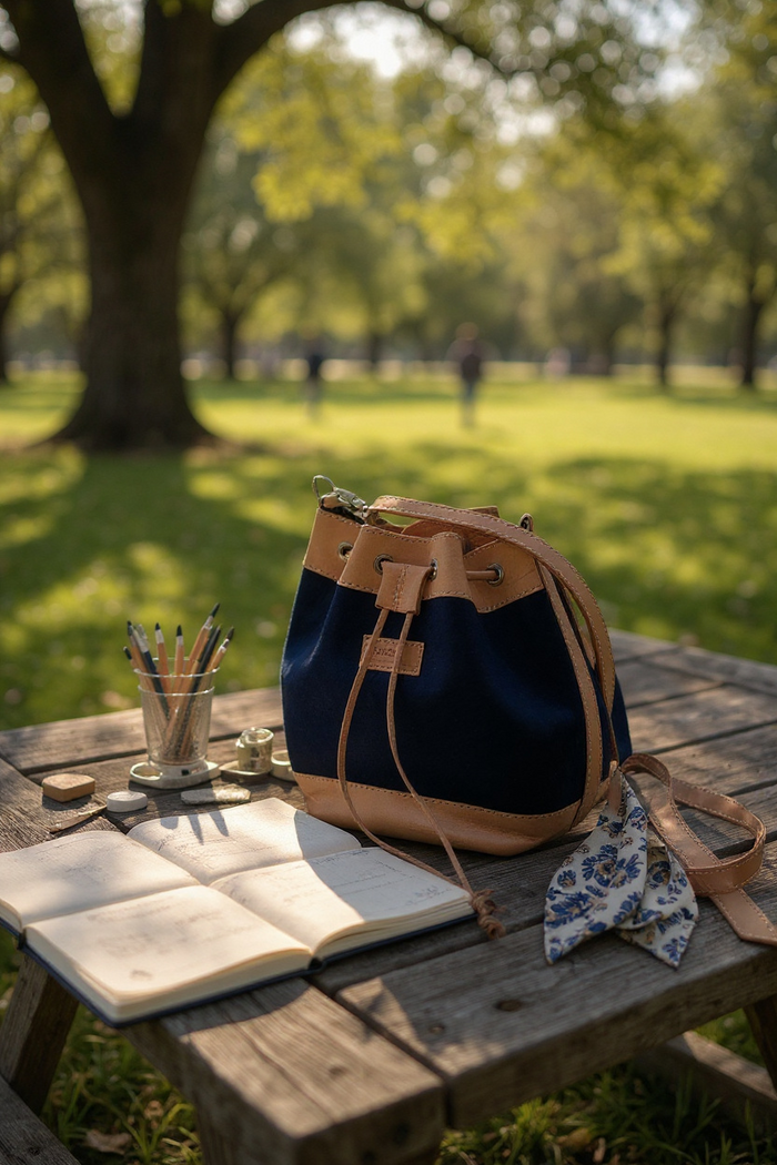Genuine Leather Bucket Bag with Cowhide