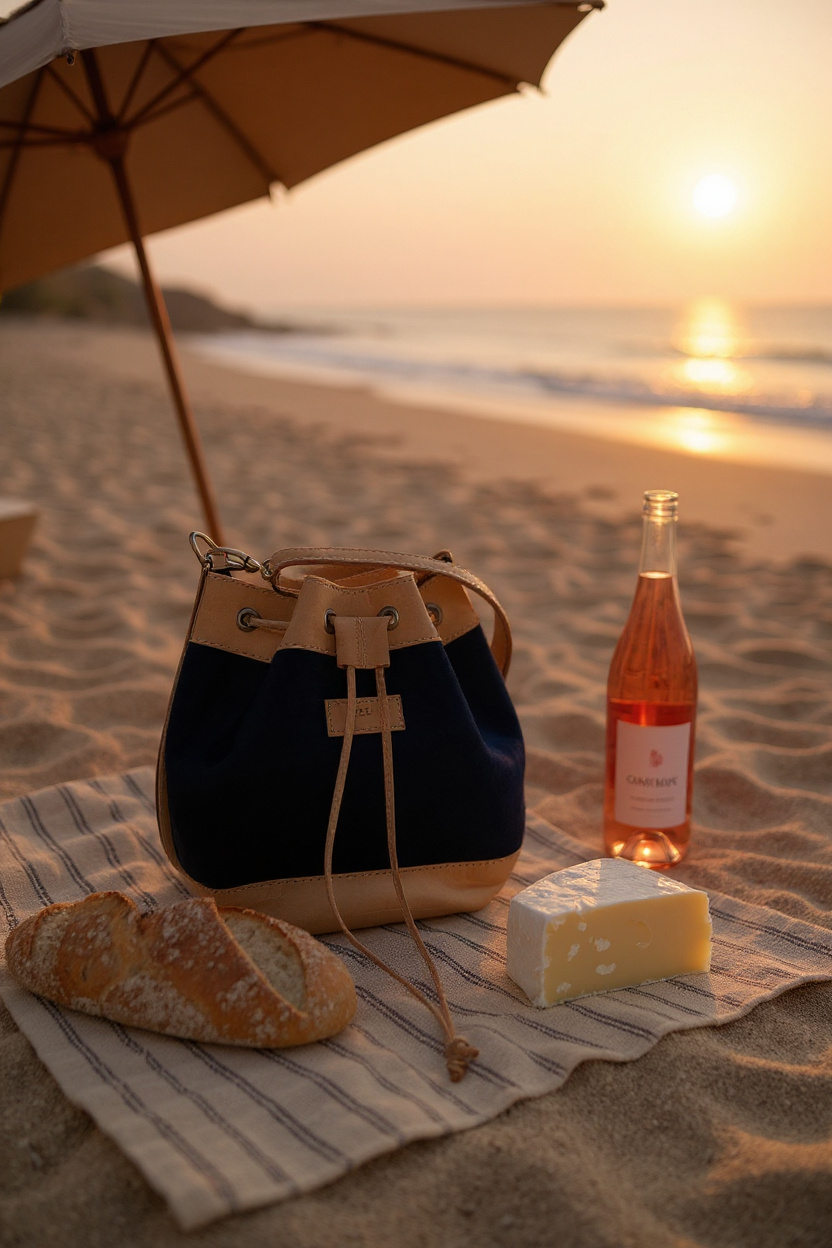 Genuine Leather Bucket Bag with Cowhide