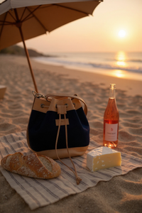 Genuine Leather Bucket Bag with Cowhide