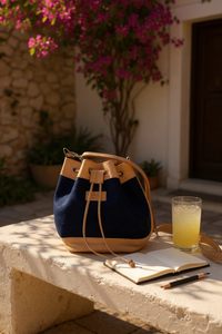 Genuine Leather Bucket Bag with Cowhide