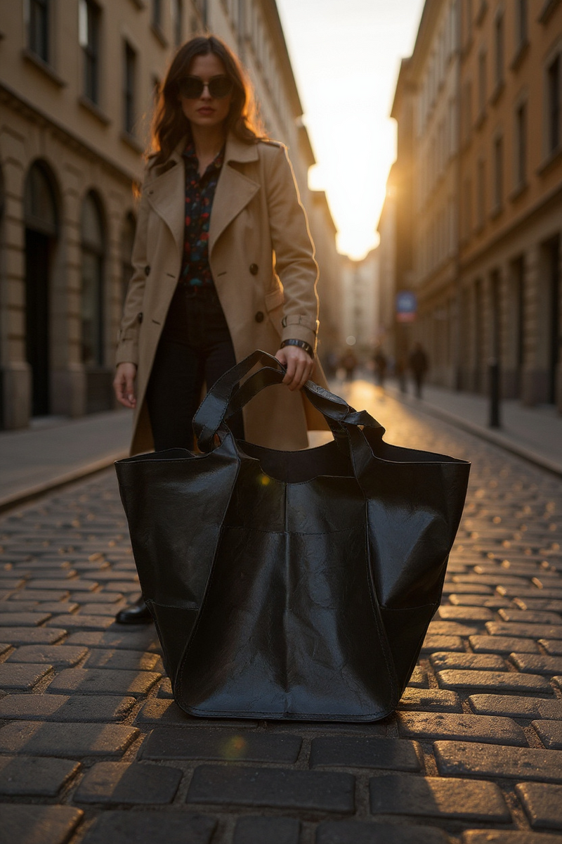 Large Shoulder Bag Soft Pu Leather Black