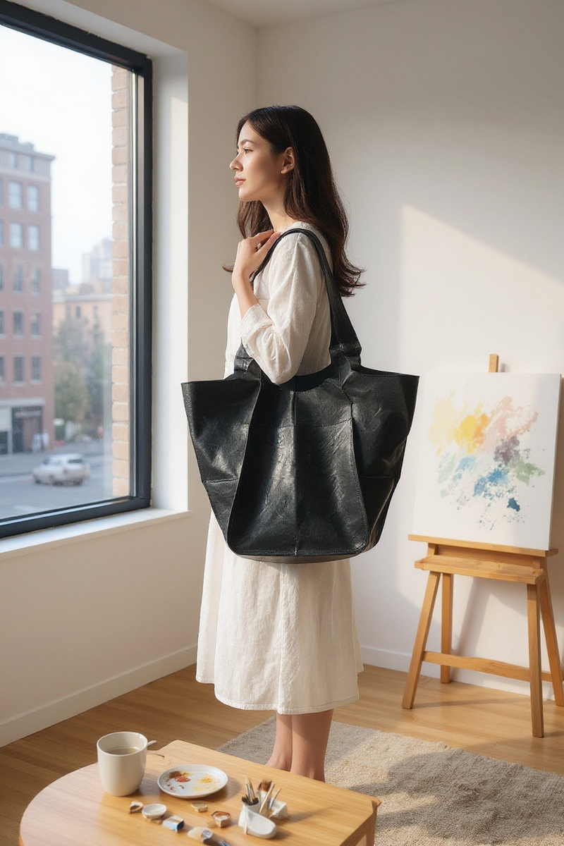 Large Shoulder Bag Soft Pu Leather Black