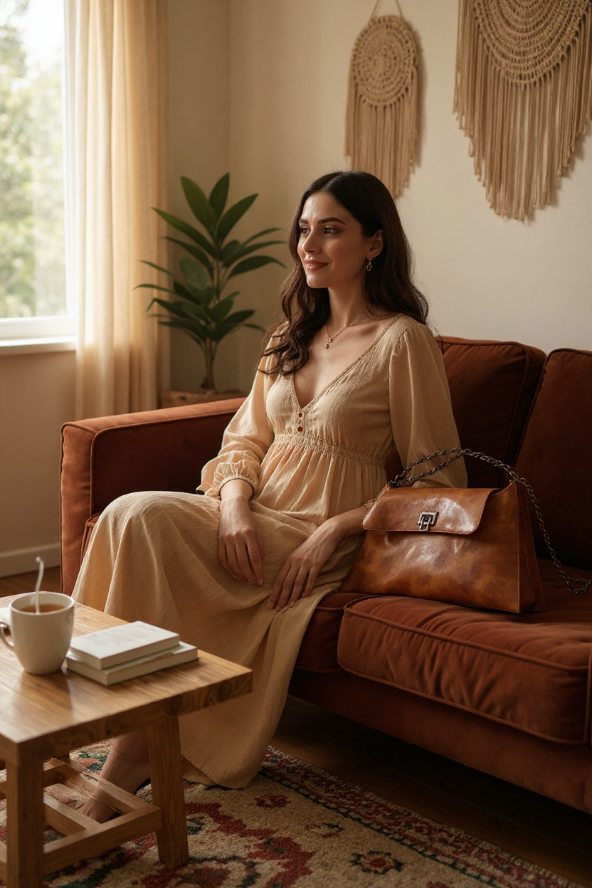 Elegant Vintage Chain Bag Brown