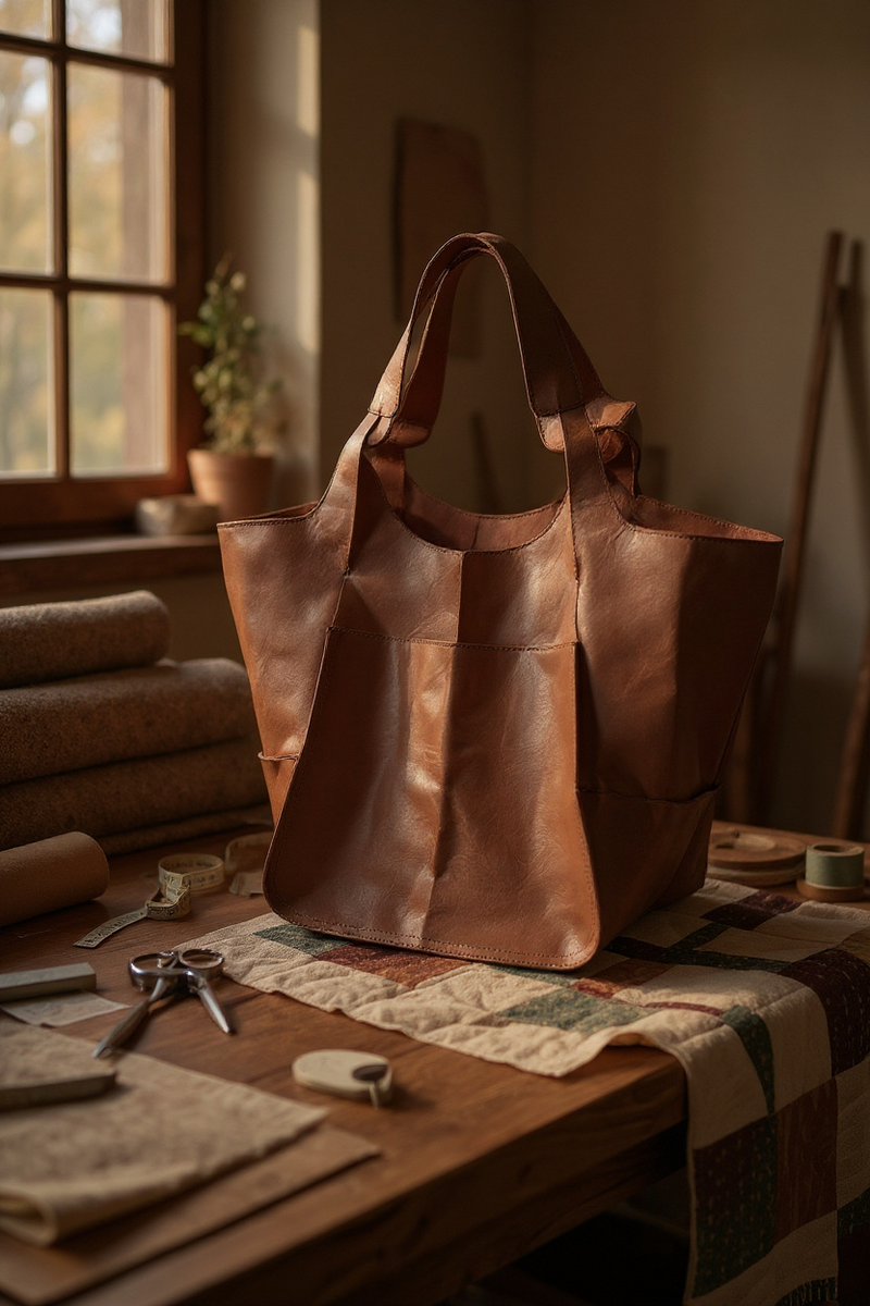 Large Shoulder Bag Soft Pu Leather Rust