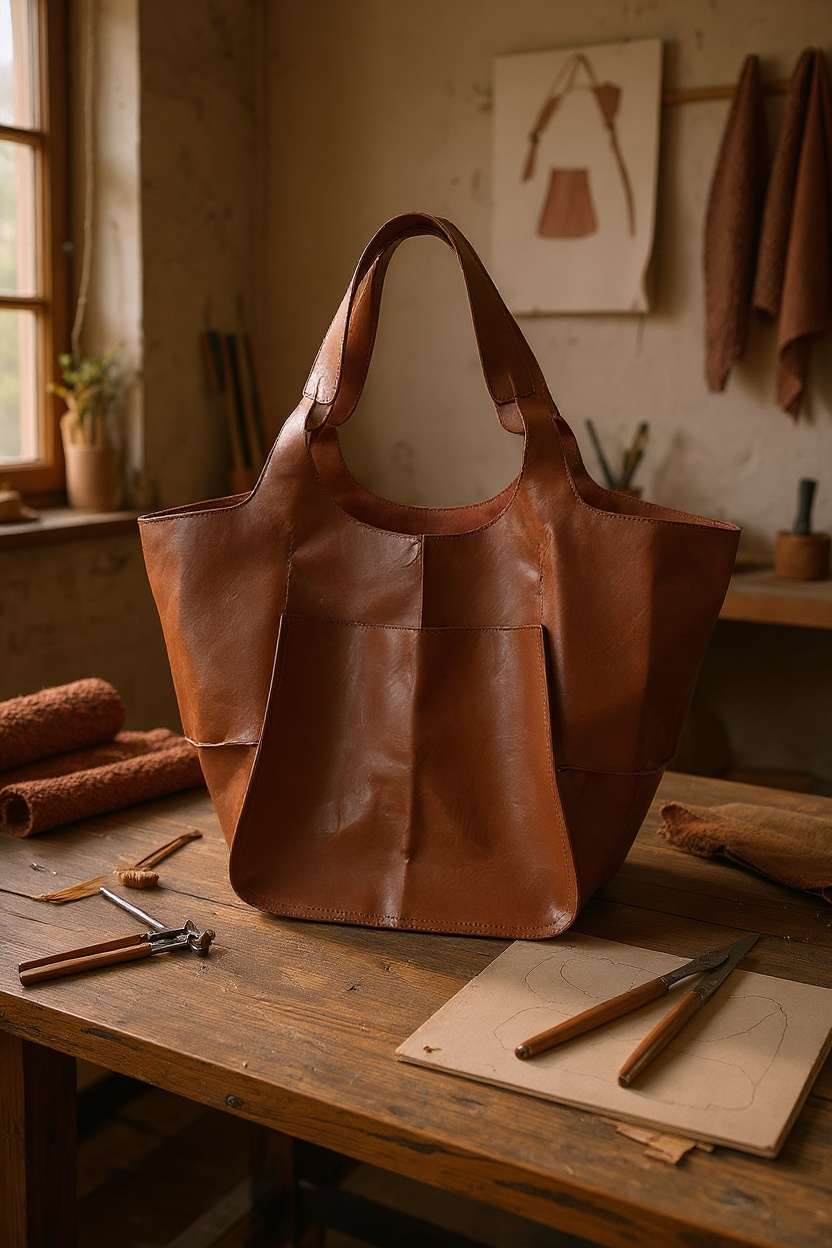 Large Shoulder Bag Soft Pu Leather Rust