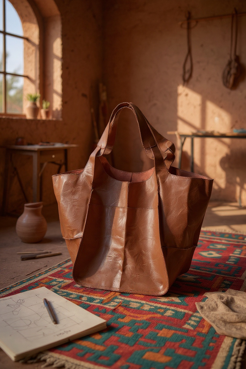 Large Shoulder Bag Soft Pu Leather Rust