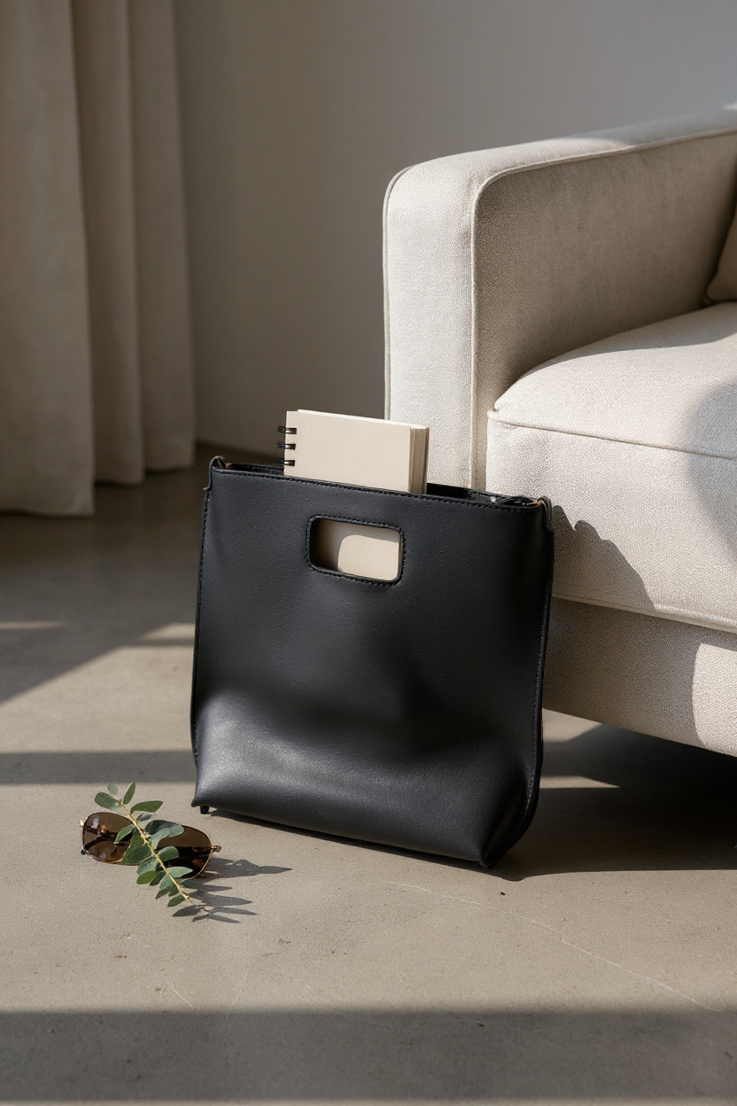 Genuine Leather Cut-Out Tote Black
