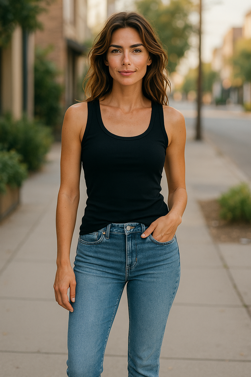 Solid Black  Sleeveless Top