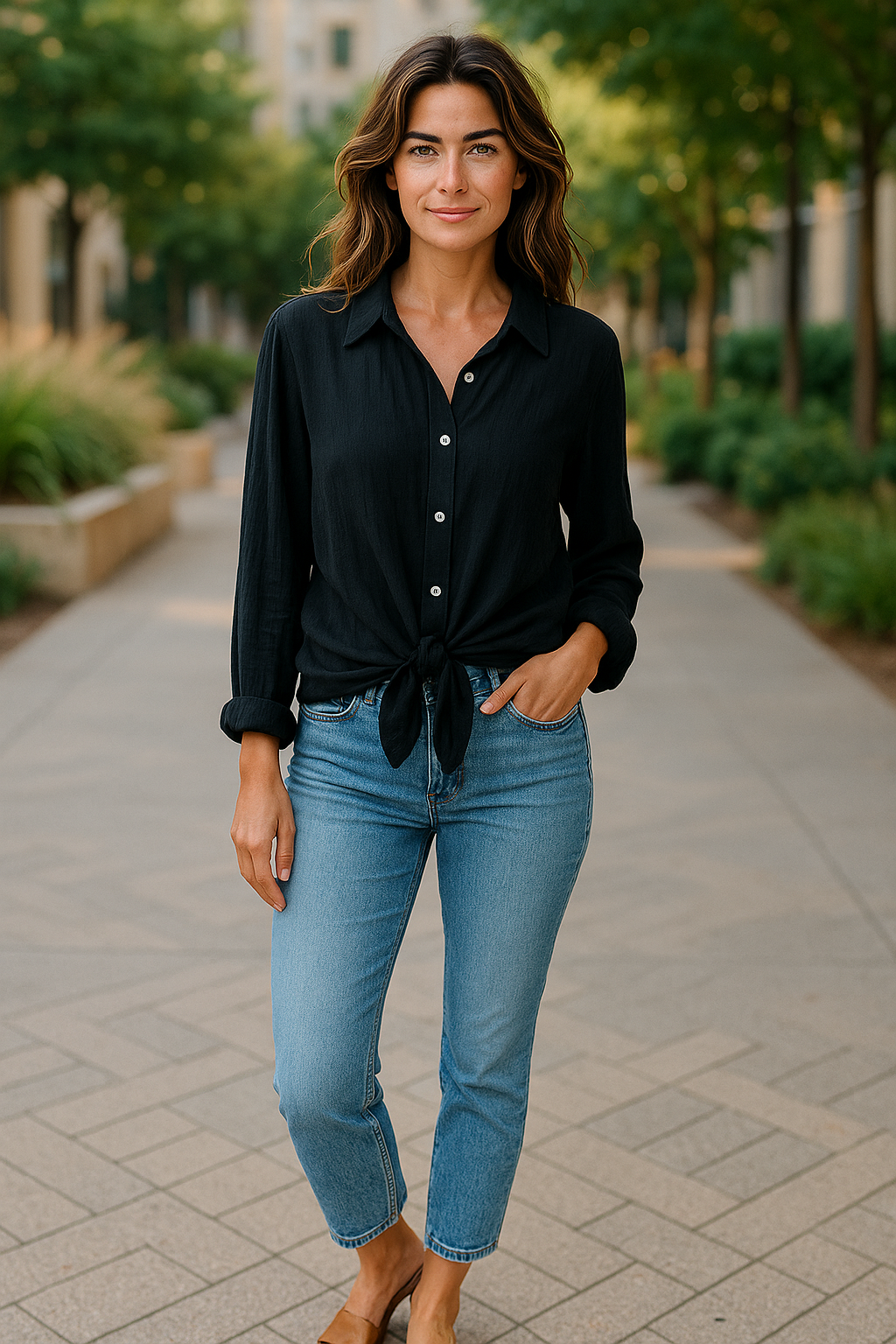 Cotton Button Down Shirt/Top Black