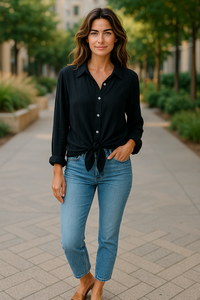 Cotton Button Down Shirt/Top Black