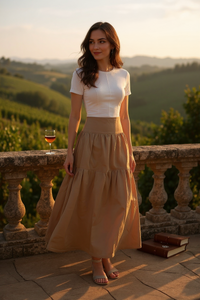 High Waist Pleated Loose Midi skirt Khaki