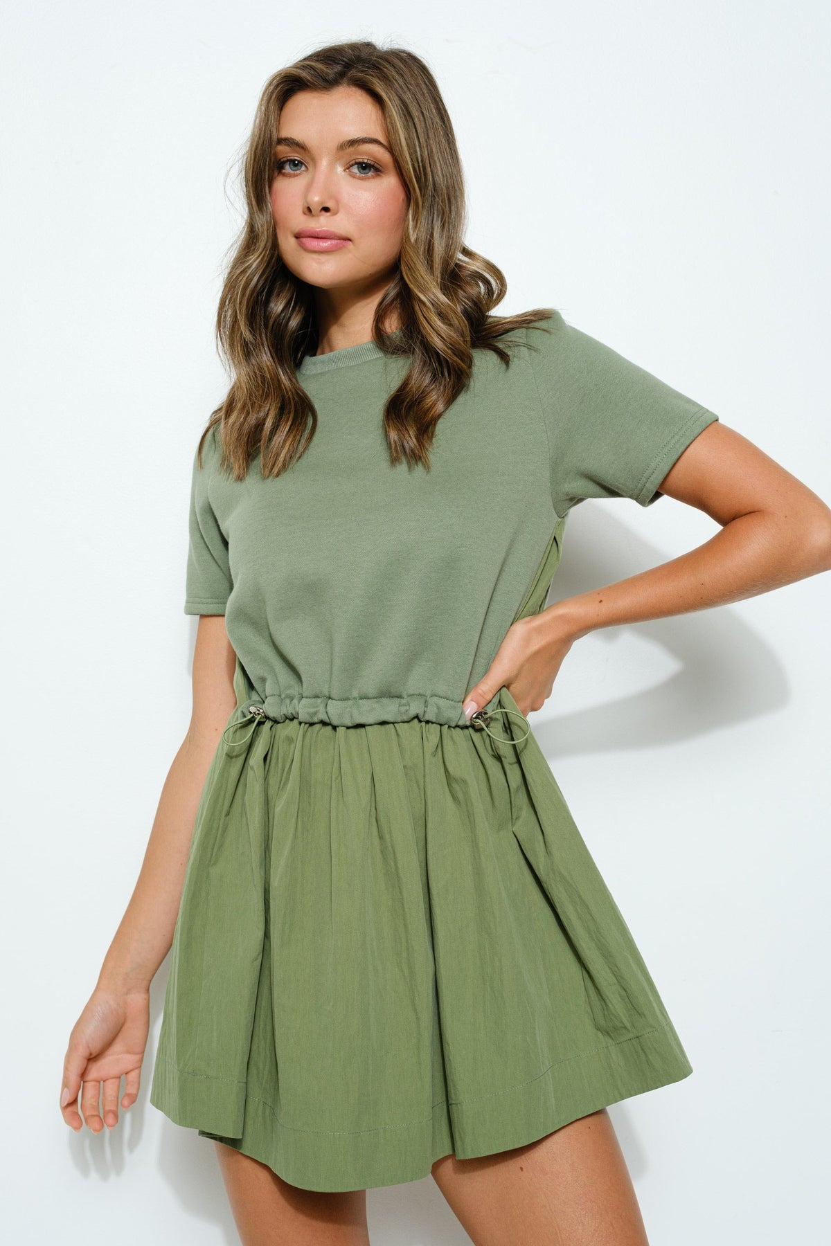 Short Sleeve Sweat Shirt Twofer Midi Dress