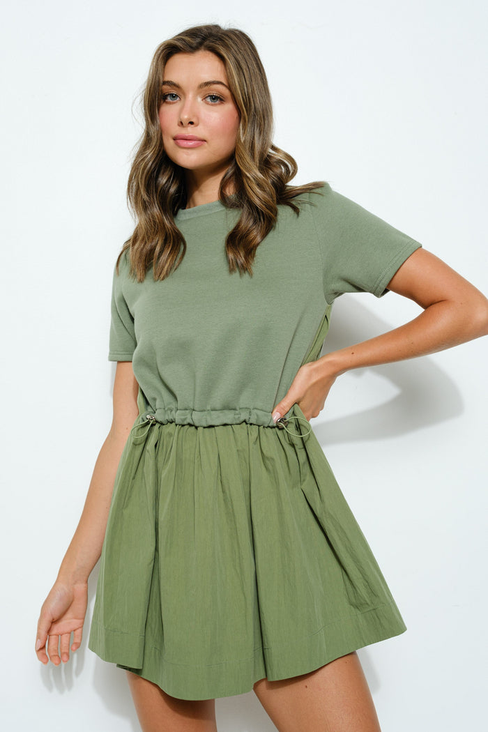 Short Sleeve Sweat Shirt Twofer Midi Dress