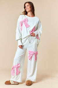 Jogger White With Oversized Pink Bows