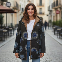 Vintage Hooded Jacket Floral Print  & Fleece Lining Black