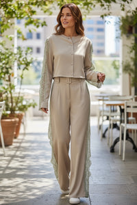 Lace Embellish Top & Pants Set