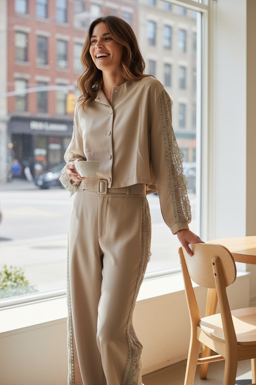 Lace Embellish Top & Pants Set