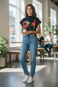 Original High Neck Face Print Tee Black