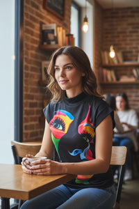 Original High Neck Face Print Tee Black