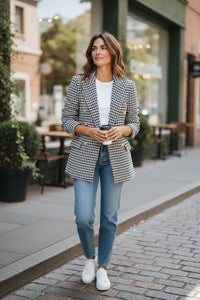 Chic Double Breasted Blazer  Slim Fit Black/White