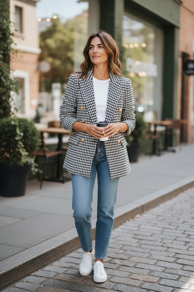 Chic Double Breasted Blazer  Slim Fit Black/White