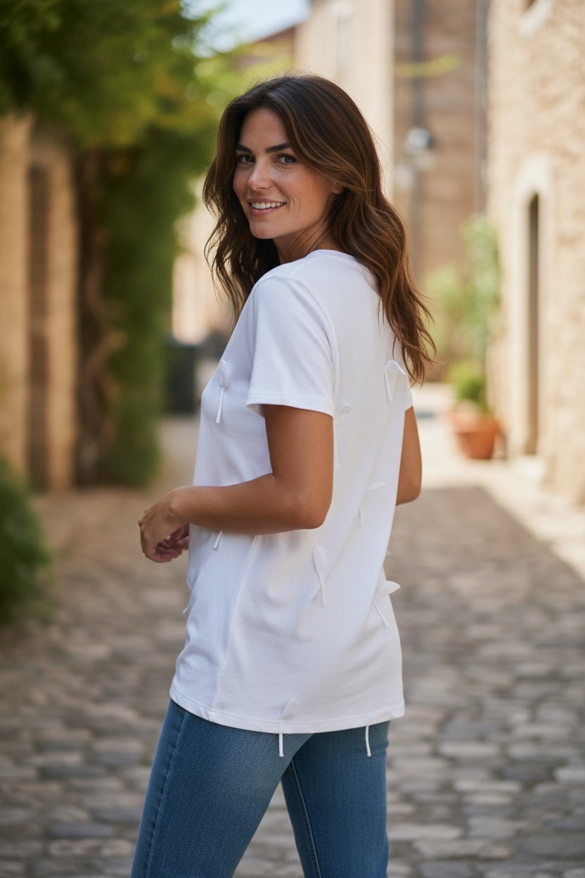 Patel Applique Dimensional Sleeve Shirt White