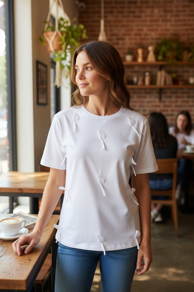 Patel Applique Dimensional Sleeve Shirt White