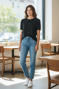 Petal Applique Dimensional Sleeve Shirt Black