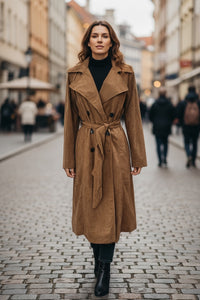 Suede Maxi Trench Coat Mocha